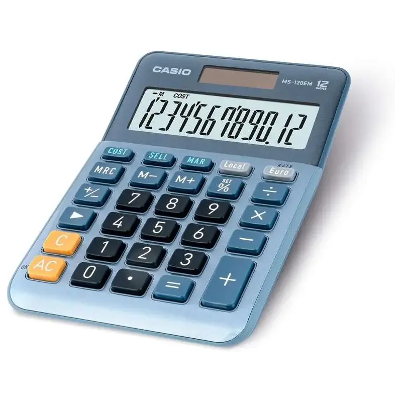 Casio MS-120EM Calculadora de Sobremesa Pequeña - Pantalla LCD de 12 Digitos - Alimentacion Solar y Pilas - Color Azul | Ahorro