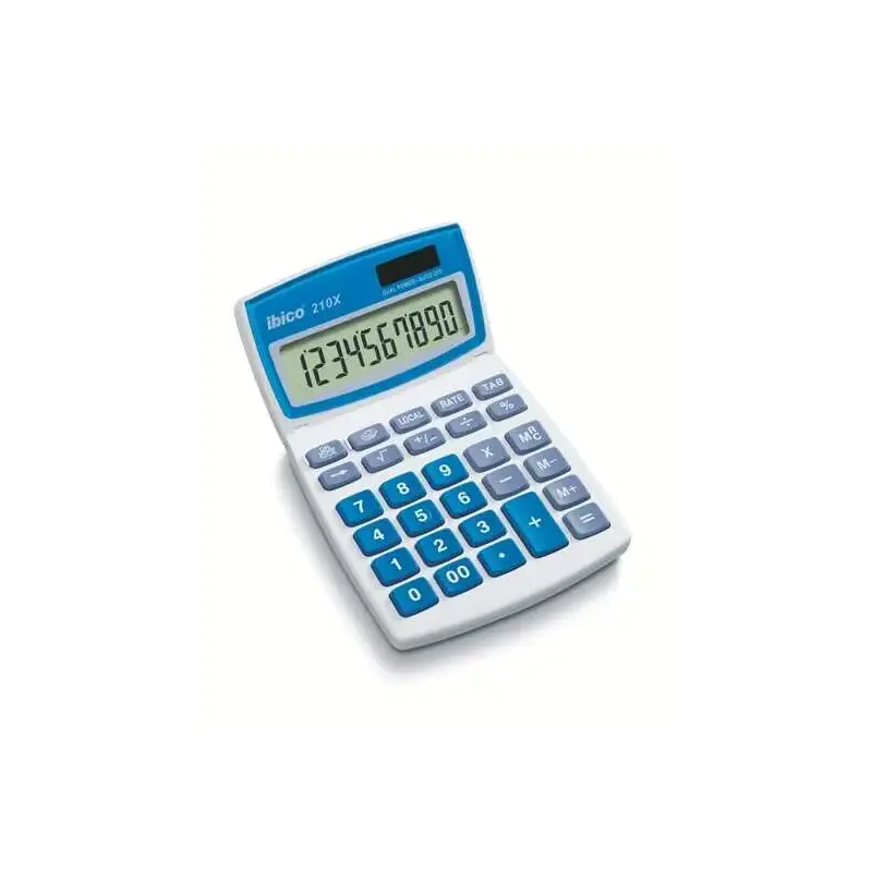 Ibico 210X Calculadora de Sobremesa 10 Digitos - Pantalla LCD Inclinable Ajustable - Teclas Grandes - Color Blanco/Azul | Ahorro