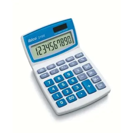 Ibico 210X Calculadora de Sobremesa 10 Digitos - Pantalla LCD Inclinable Ajustable - Teclas Grandes - Color Blanco/Azul | Ahorro