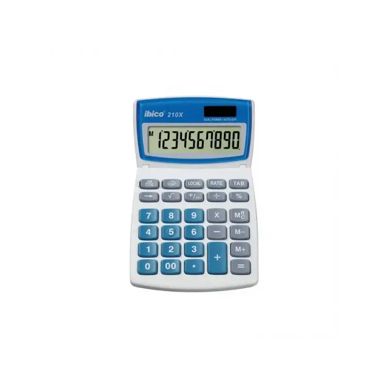 Ibico 210X Calculadora de Sobremesa 10 Digitos - Pantalla LCD Inclinable Ajustable - Teclas Grandes - Color Blanco/Azul | Ahorro