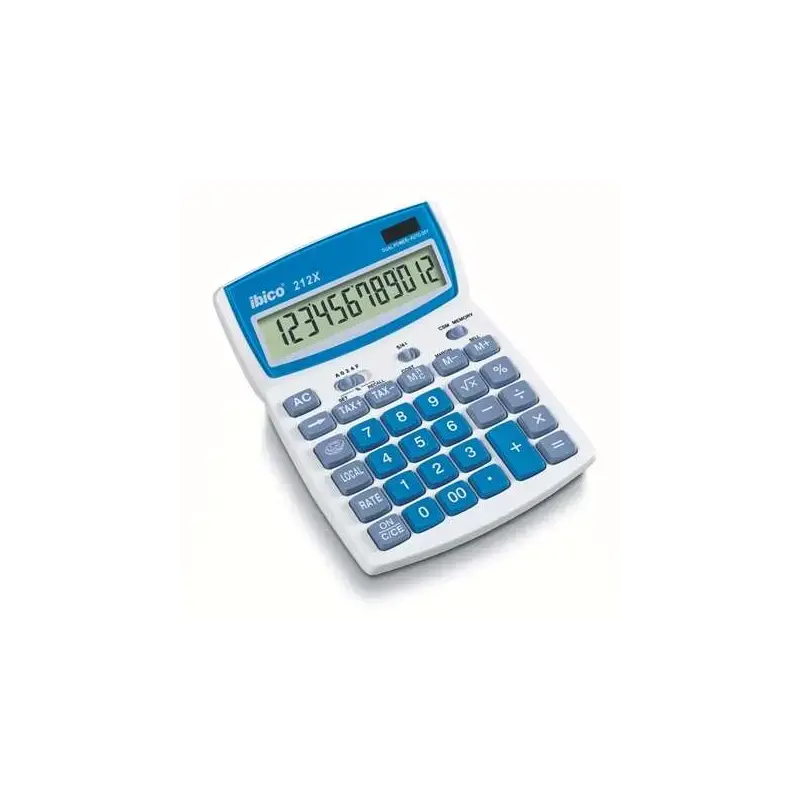 Ibico 212X Calculadora de Sobremesa Pantalla LCD de 12 Digitos Inclinable - Teclas de Relieve - Funcion Impuestos y Redondeo - C