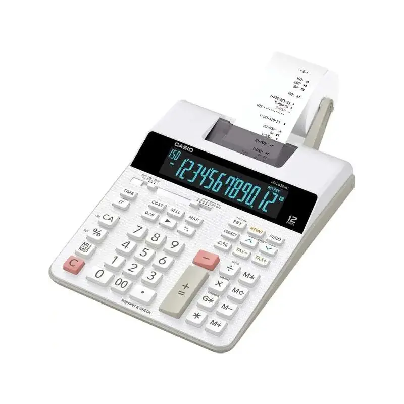 Casio FR-2650RC Calculadora Impresora de Sobremesa - Impresión en 2 colores - Pantalla de 12 Digitos - Función de reloj y calend