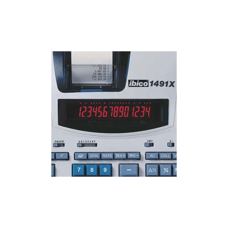 Ibico 1491X Calculadora Profesional Termica 14 Digitos - Pantalla LCD 2 Colores - Impresion en Negro - Velocidad 10 Lineas por S