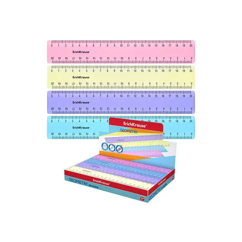 Erichkrause Regla de Plastico 20cm - Escala a Doble Cara - Colores Rosa, Azul, Violeta y Amarillo Pastel | Ahorro Imprimiendo