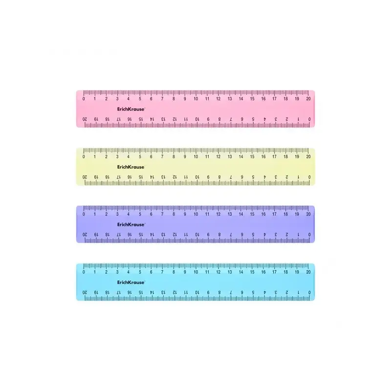 Erichkrause Regla de Plastico 20cm - Escala a Doble Cara - Colores Rosa, Azul, Violeta y Amarillo Pastel | Ahorro Imprimiendo