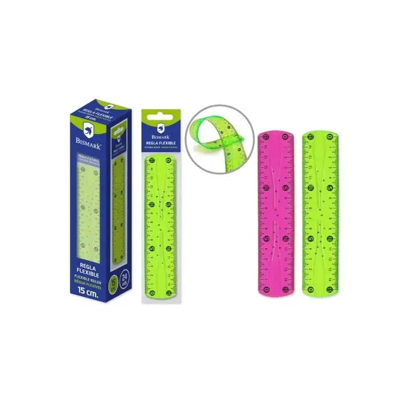 Bismark Regla Flexible 15cm - Fabricada en PVC - Ideal para Colegio - Colores Rosa y Verde Aleatorios | Ahorro Imprimiendo