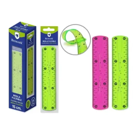 Bismark Regla Flexible 15cm - Fabricada en PVC - Ideal para Colegio - Colores Rosa y Verde Aleatorios | Ahorro Imprimiendo