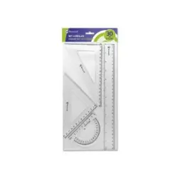 Bismark Pack de Reglas para el Colegio - Incluye Regla de 30cm - Escuadra de 12,5cm - Cartabon de 17.5cm - Transportador de 10cm