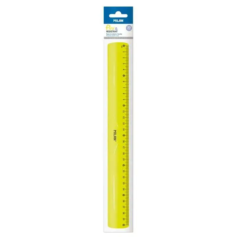 Milan Regla Flexible y Resistente - Longitud 30cm - Color Amarillo Translucido | Ahorro Imprimiendo