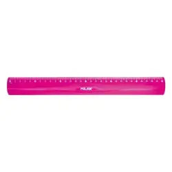 Milan Regla Flexible y Resistente - Longitud 30cm - Color Rosa Translucido | Ahorro Imprimiendo