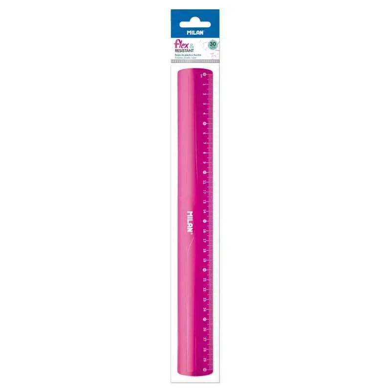 Milan Regla Flexible y Resistente - Longitud 30cm - Color Rosa Translucido | Ahorro Imprimiendo