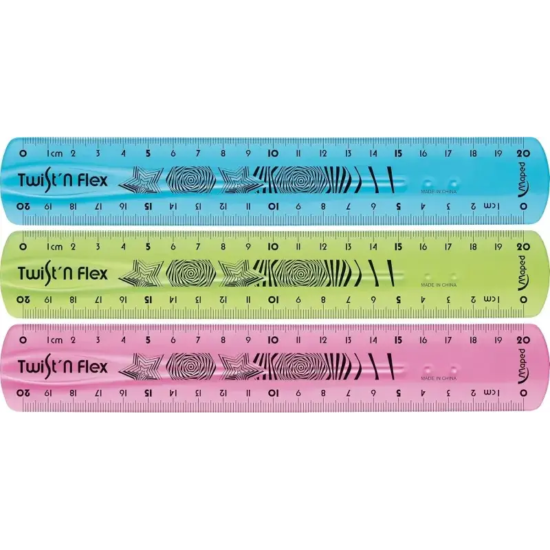 Maped Twist´n Flex Regla de Flexible 20cm - Irrompible - Doble Graduacion - Colores Aleatorios Azul, Rosa y Verde | Ahorro Impri