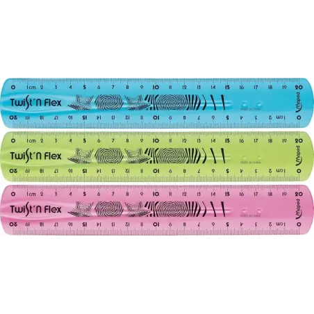 Maped Twist´n Flex Regla de Flexible 20cm - Irrompible - Doble Graduacion - Colores Aleatorios Azul, Rosa y Verde | Ahorro Impri