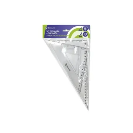 Bismark Pack de Escuadra 15cm y Cartabon 23cm - Fabricados en Plastico - Ideal para el Colegio - Transparentes | Ahorro Imprimie