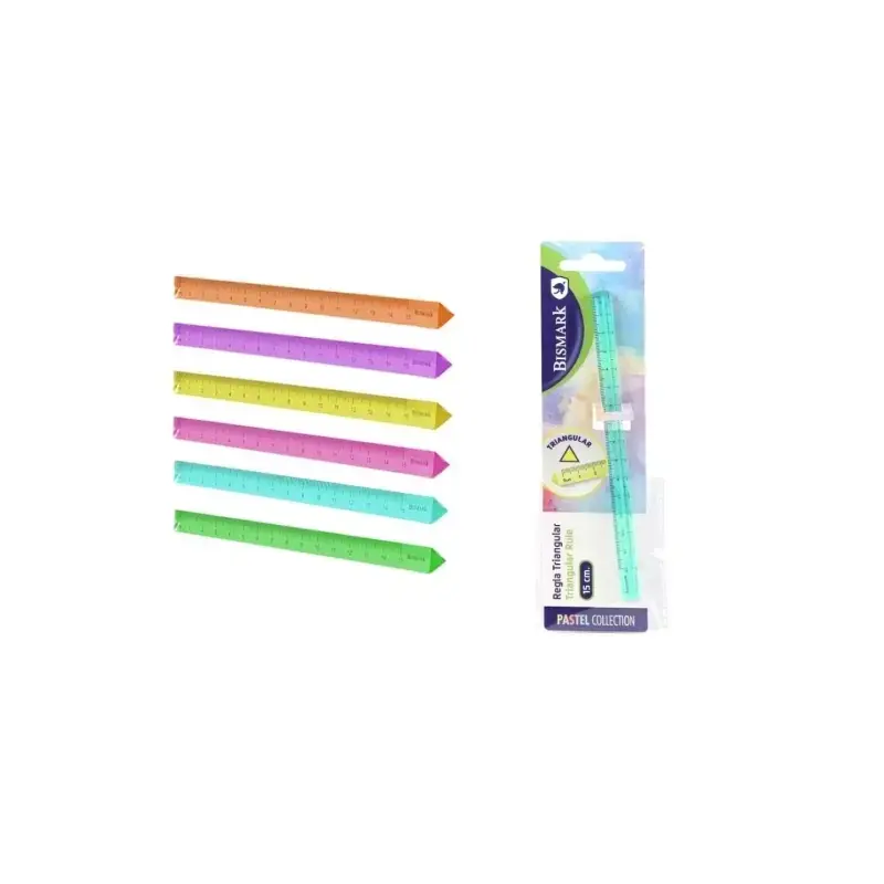 Bismark Regla Triangular 15cm - Fabricada en Poliestireno - Ideal para Colegio - Colores Pastel Surtidos | Ahorro Imprimiendo
