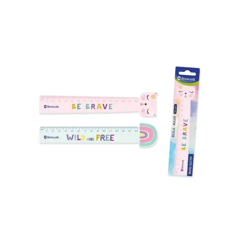 Bismark Regla 15cm con Decoraciones de Frases Motivadoras - Fabricada en Plastico - Ideal para Colegio - 2 Diseños Diferentes |