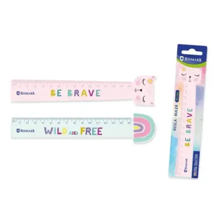 Bismark Regla 15cm con Decoraciones de Frases Motivadoras - Fabricada en Plastico - Ideal para Colegio - 2 Diseños Diferentes |