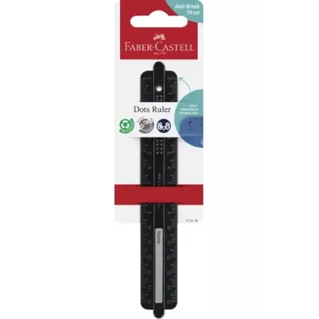 Faber-Castell Dots Regla Recta 15cm - Panel para Nombre - Escalas para Zurdos y Diestros - Color Negro | Ahorro Imprimiendo