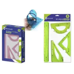 Bismark Pack de 4 Reglas Flexibles - Regla Recta - Transportador - Escuadra - Cartabon - Colores Surtidos | Ahorro Imprimiendo