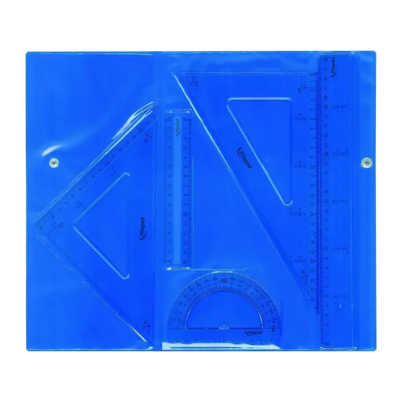 Maped Pack de Instrumentos de Dibujo - Regla de 30cm, Regla de 15cm, Escuadra, Cartabon y Transportador - Estuche con Cierre en
