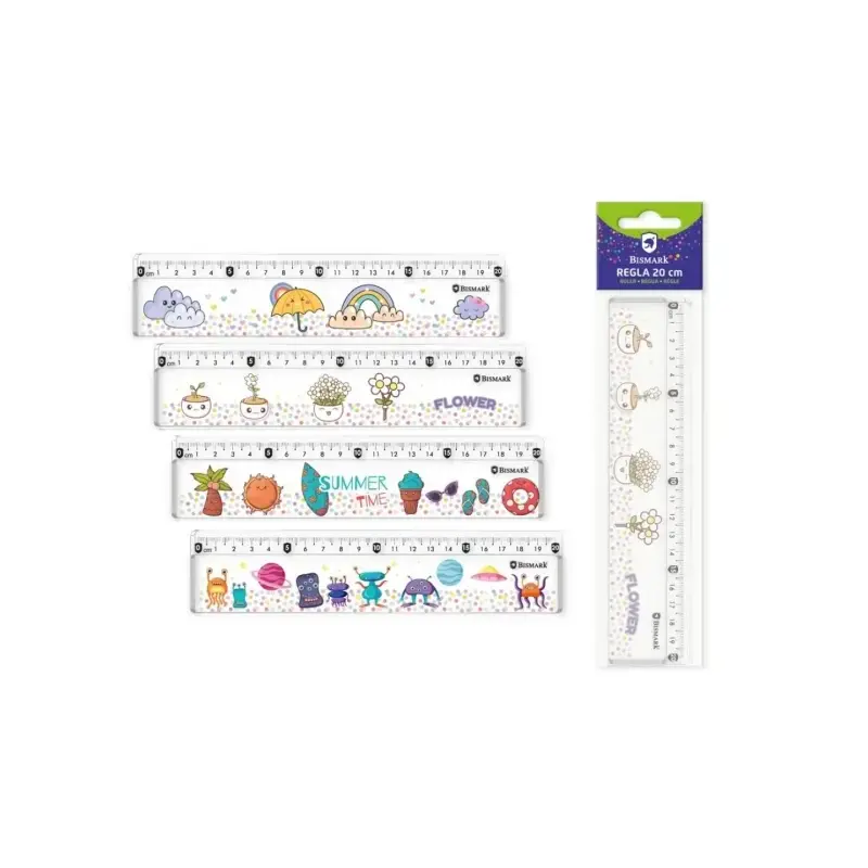 Bismark Regla 20cm con Bolitas de Colores en su Interior - Fabricada en Plastico - Ideal para Colegio - 4 Diseños Diferentes | A