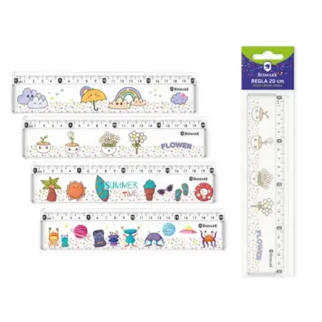 Bismark Regla 20cm con Bolitas de Colores en su Interior - Fabricada en Plastico - Ideal para Colegio - 4 Diseños Diferentes | A