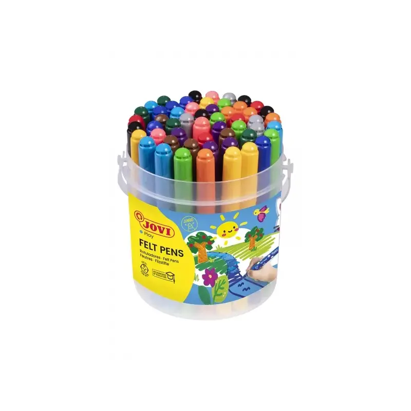 Jovi Felt Pens Bote de 48 Rotuladores Jumbo - Punta de 3mm - Tinta de Gran Fijacion - Capuchon de Seguridad Ventilado - Colores