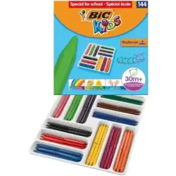 Bic Kids Plastidecor Triangle Caja de 144 Lapices de Cera - Facil de Sacar Punta - No Mancha - Ideal para Escuelas Infantiles -