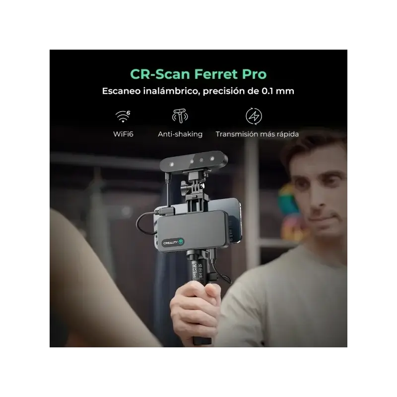 Creality CR-Scan Ferret Pro Escaner 3D Inalambrico WiFi6 - Distancia de Trabajo 150-700mm - Velocidad de Escaneo hasta 30fps - T