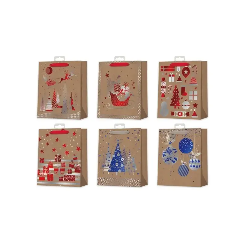 Bismark Bolsa de Papel Kraft Navidad - Impresion Foil - 6 Diseños Diferentes